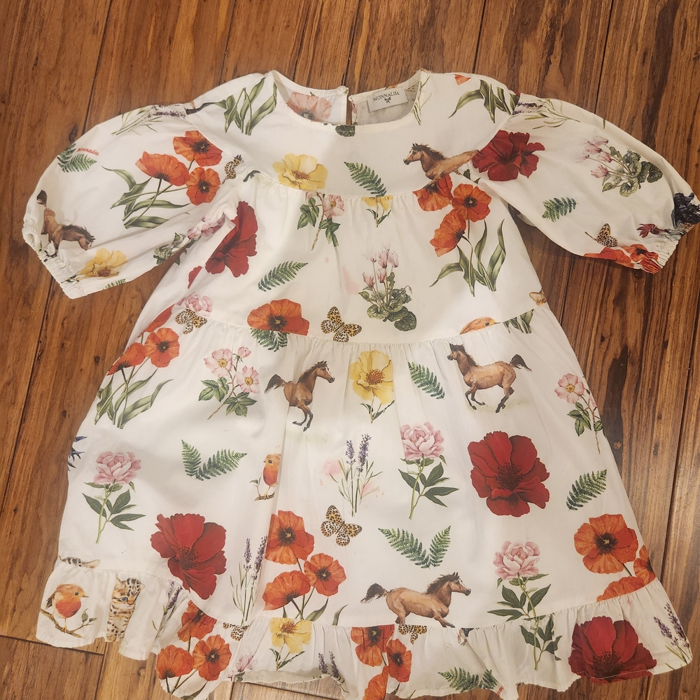 Monnalisa Dress Floral and Horse Print Kids Dress